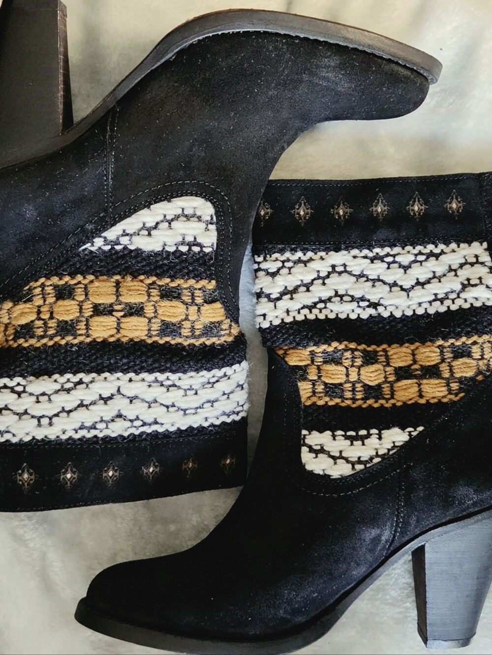 Society Black Suede Ankle Boots with Ivory and Camel Knit Panels